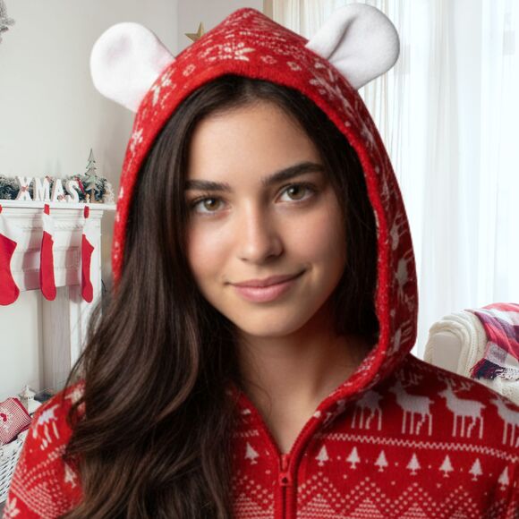 Forever 21 Women’s Red Moose Christmas One-Piece Pajamas Size Teen/Women - Picture 3 of 7